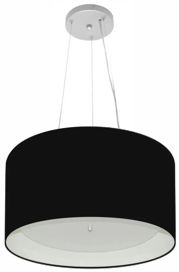 Lustre Pendente Cilíndrico Md-4319 Cúpula em Tecido 40x25cm Preto / Branco - Bivolt