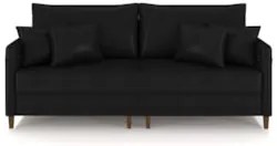 Sofá 3 Lugares Living 192cm Pé Madeira Zoe Sintético Preto Z08 - Mpoze