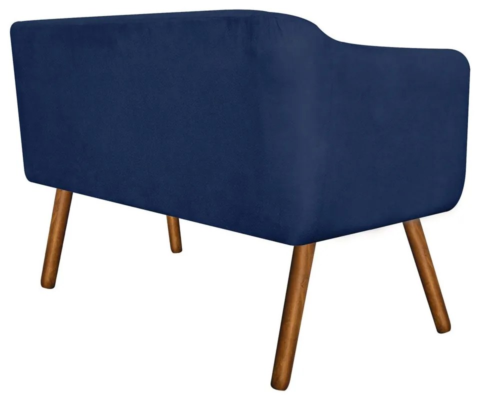 Namoradeira 02 Lugares Julia Suede Azul Marinho 140 cm Pés Palito Castanho D'Rossi
