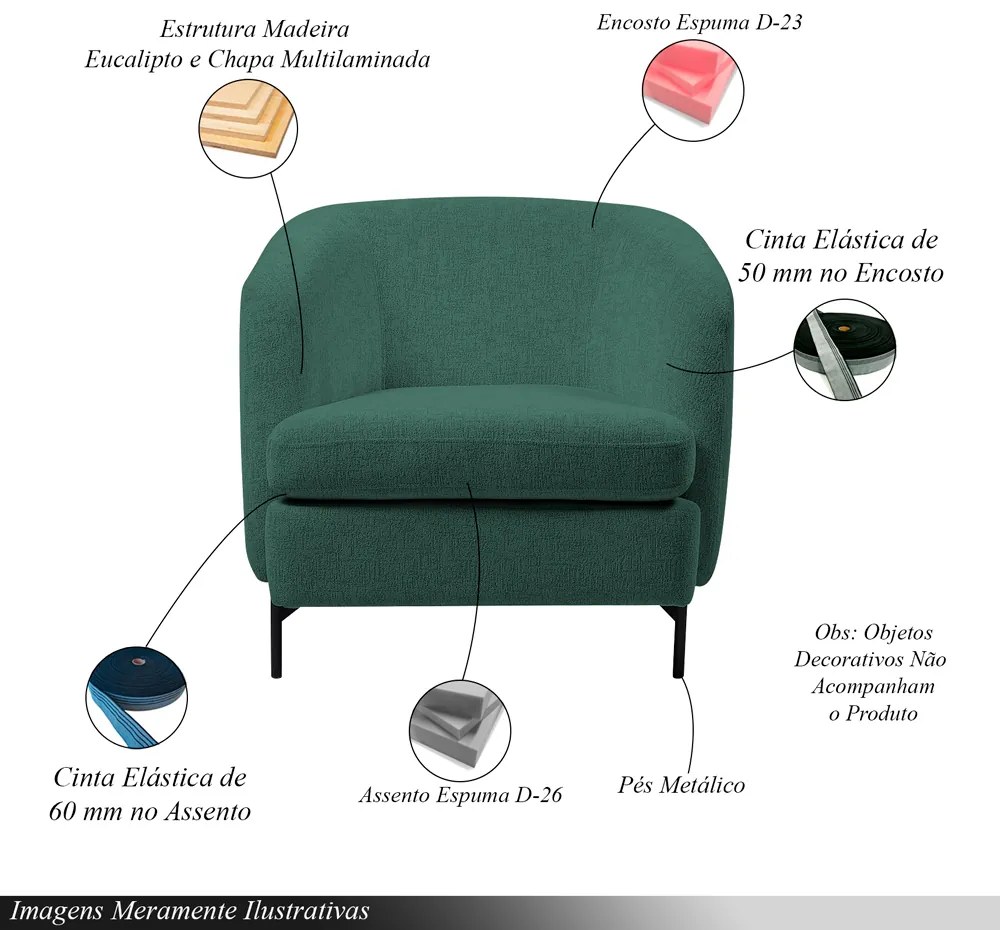 Poltrona Decorativa Sala de Estar Salem Pés Metálicos Bouclê Rústico Azul Aquamarine G92 - Gran Belo