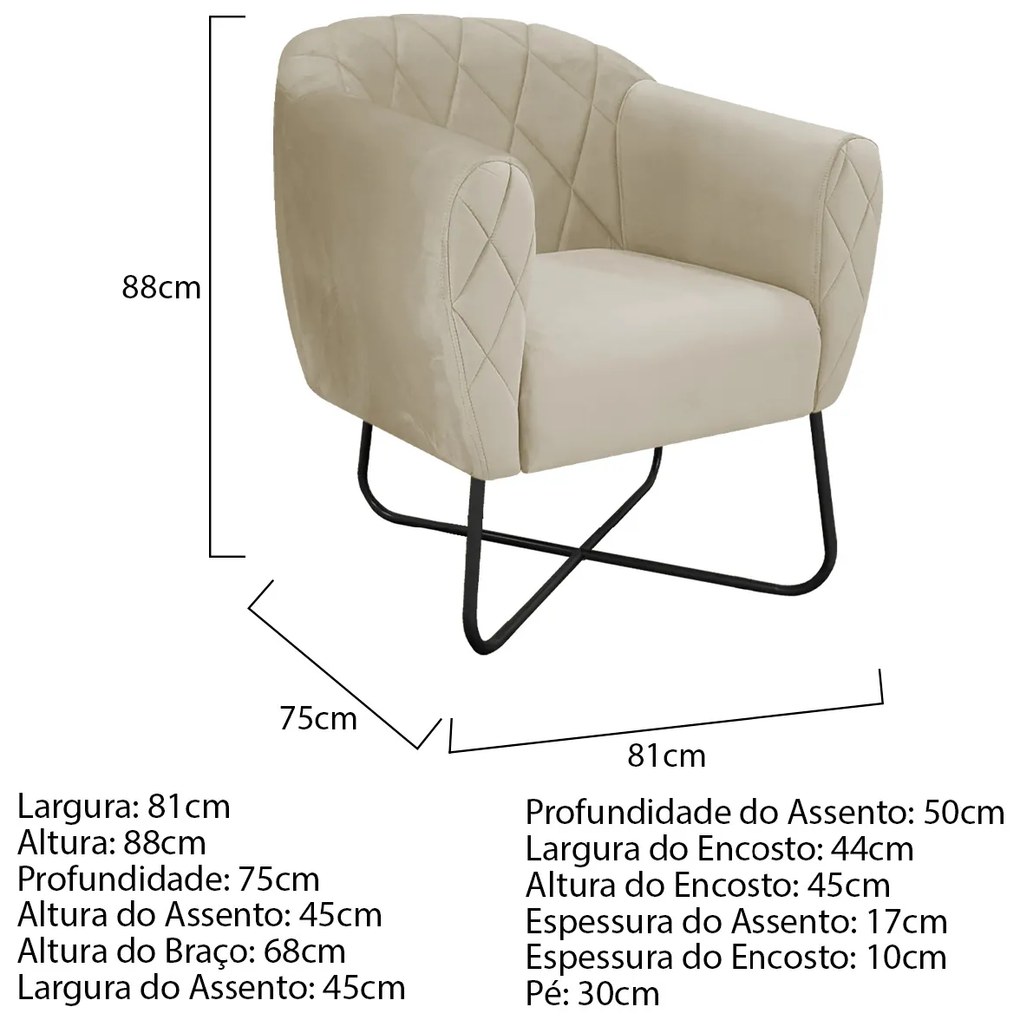 Kit 02 Poltronas Grazi Base X Preta Linho - ADJ Decor