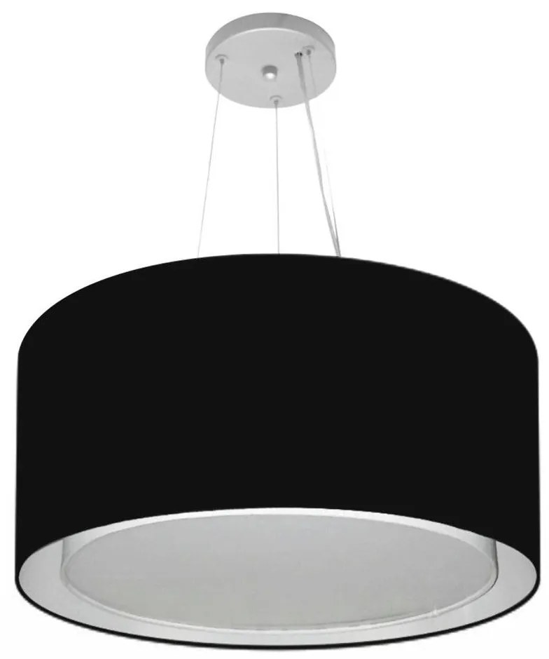 Lustre Pendente Cilíndrico Duplo Md-4300 Cúpula em Tecido 50x30cm Preto - Bivolt
