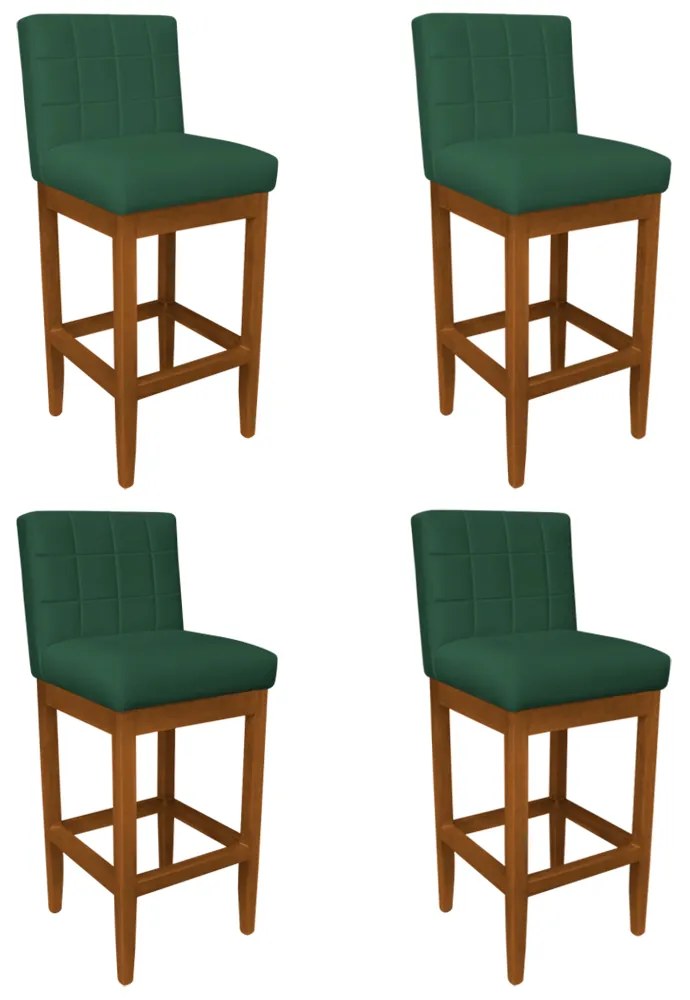 Kit 4 Banquetas Alta Sueli Base Madeira Maciça Estofada Suede Verde Bandeira