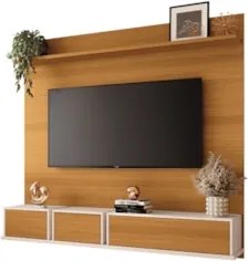 Painel TV 70 Pol 180cm Bancada Suspensa Mone H01 Off/Cinamomo - Mpozen