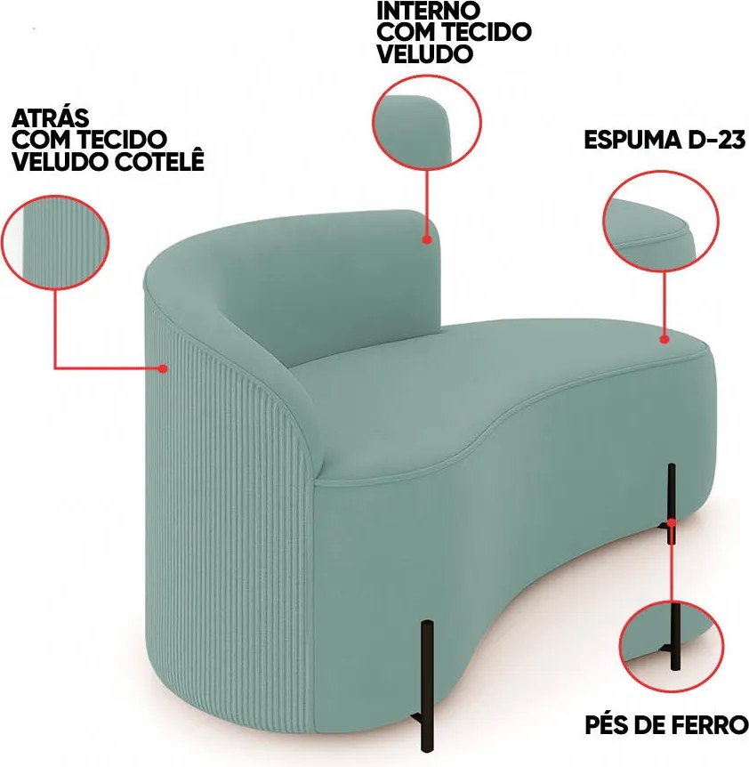Sofá 3 Lugares Orgânico 180cm Pé Preto Morgan Veludo/Cotelê - Menta