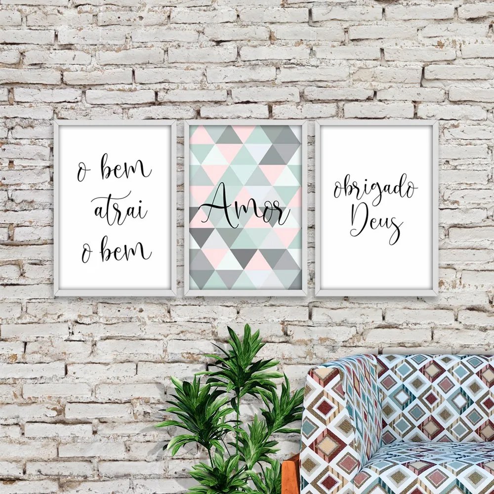 Kit 03 Quadros Decorativos "Frases Amor" 43x33 cm - D'Rossi