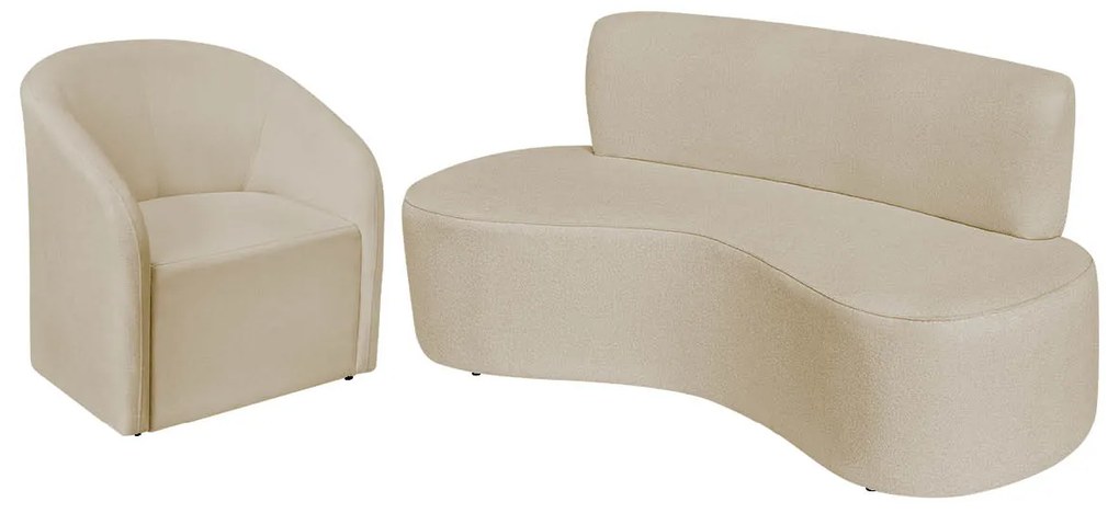 Kit Sofá Curvo Amsterdã 140cm e Poltrona Luiza Max Suede
