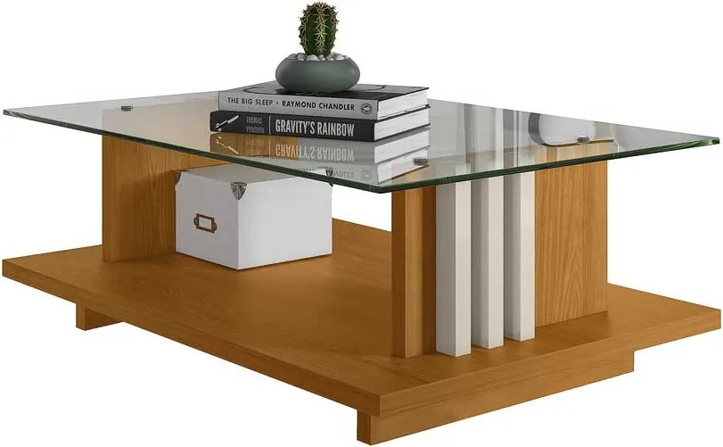 Mesa de Centro Decorativa Tampo em Vidro Gusmao MDP Cinamomo/OffWhite G97 - Gran Belo