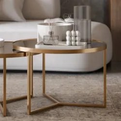 Mesa de Centro Pés Metálicos Kit 2 Thor Espelho/Dourado E05 - Mpozenat