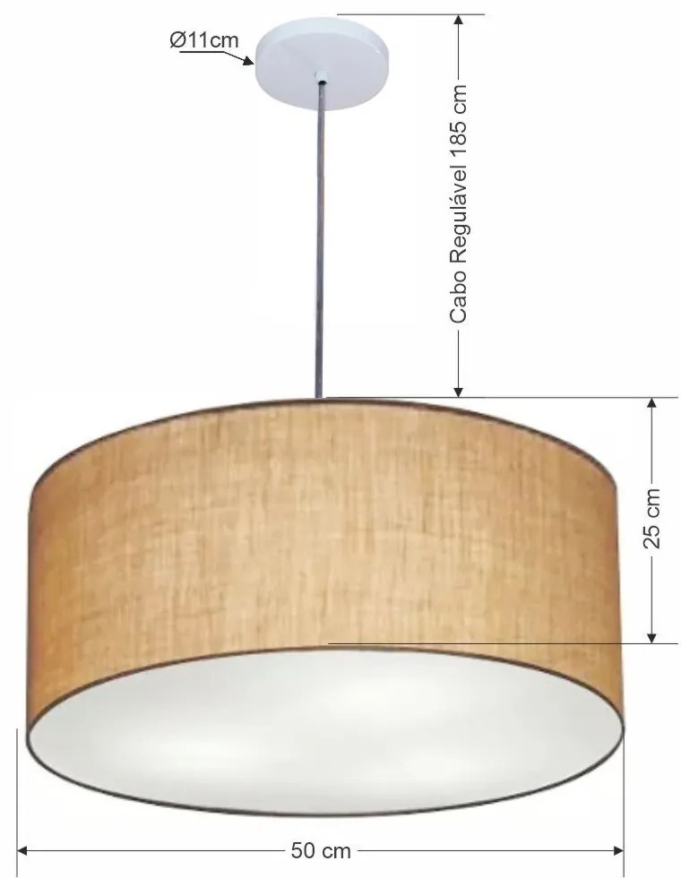 Lustre Pendente Cilíndrico Md-4100 Cúpula em Tecido 50x25cm Palha - Bivolt
