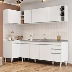 Armário de Cozinha Modulado de Canto Direito 5 Peças CP45 com Pia Inox