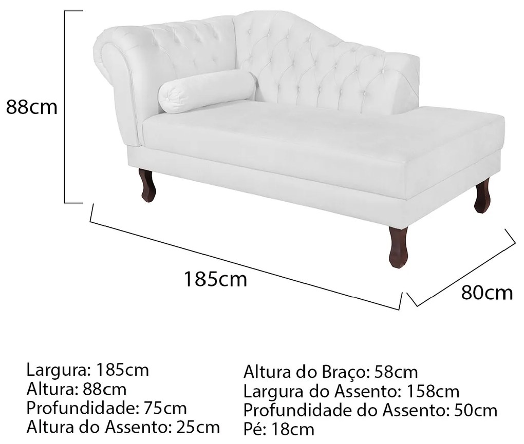Recamier Diana 185cm Lado Direito Suede Branco - ADJ Decor