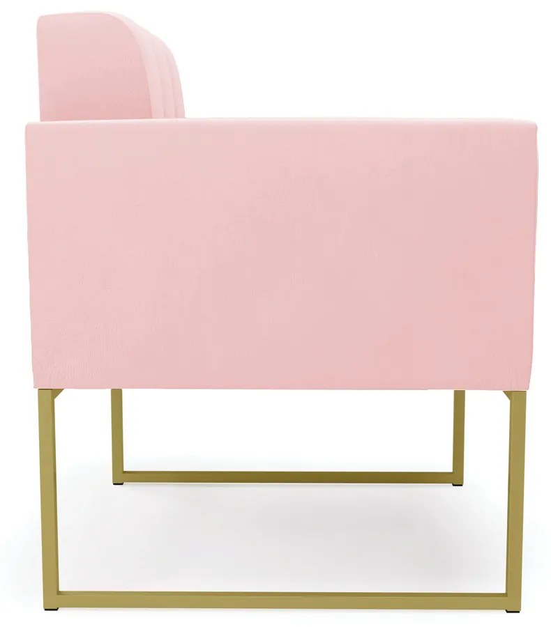 Kit 1 Sofá Namoradeira e 2 Poltronas Elisa Suede Rosa Bebê Base Metálica Industrial Dourado - D'Rossi