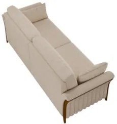 Sofá Living 3 Lugares 222cm Pés Madeira Roya Z32 Linho Cru - Mpozenato