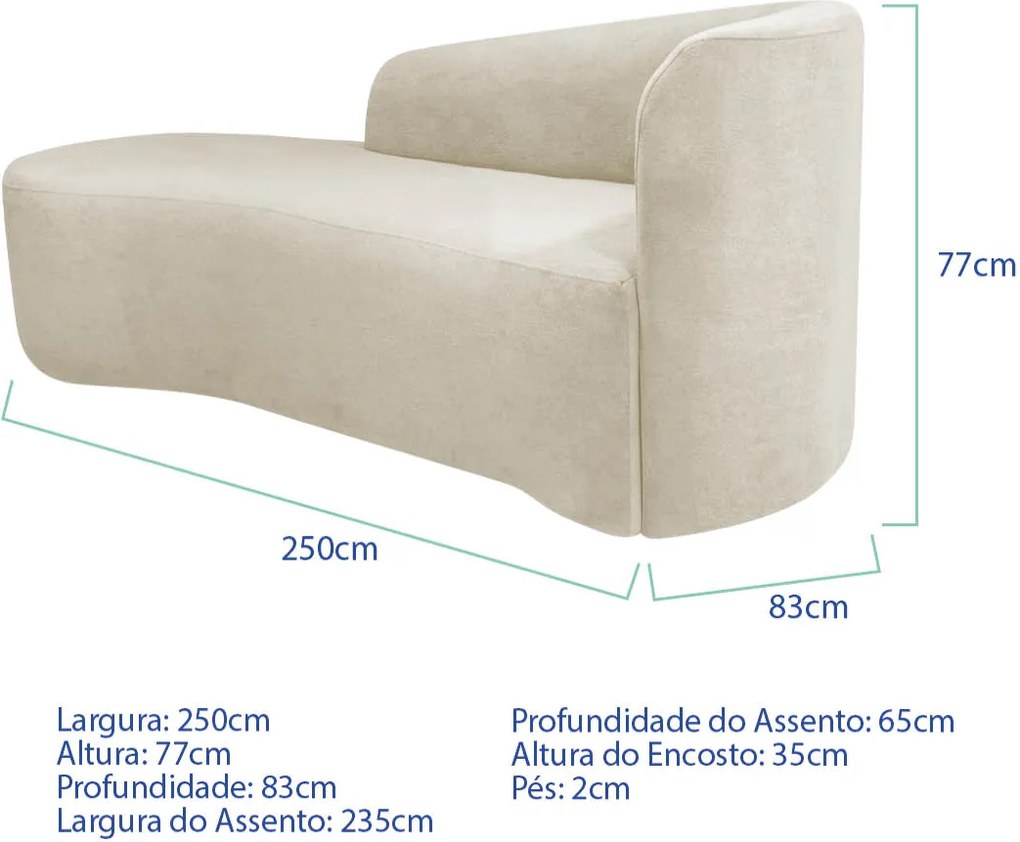 Kit Divã Recamier Orgânico França 250cm Lado Esquerdo e 2 Poltronas Amore Bouclé