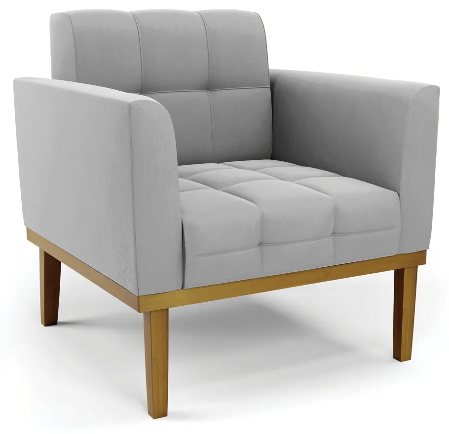 Namoradeira com 2 Poltronas Base de Madeira Castanho Elisa Suede D03 - D'Rossi - Cinza