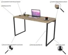 Conjunto Escritório Estilo Industrial Mesa 135cm e Estante 60cm 3 Prat