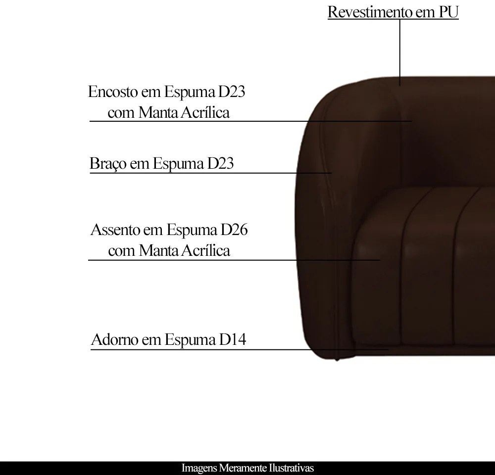Conjunto Sala de Estar Sofá 292cm 4 Lugares e Poltrona Adam PU Marrom G45 - Gran Belo