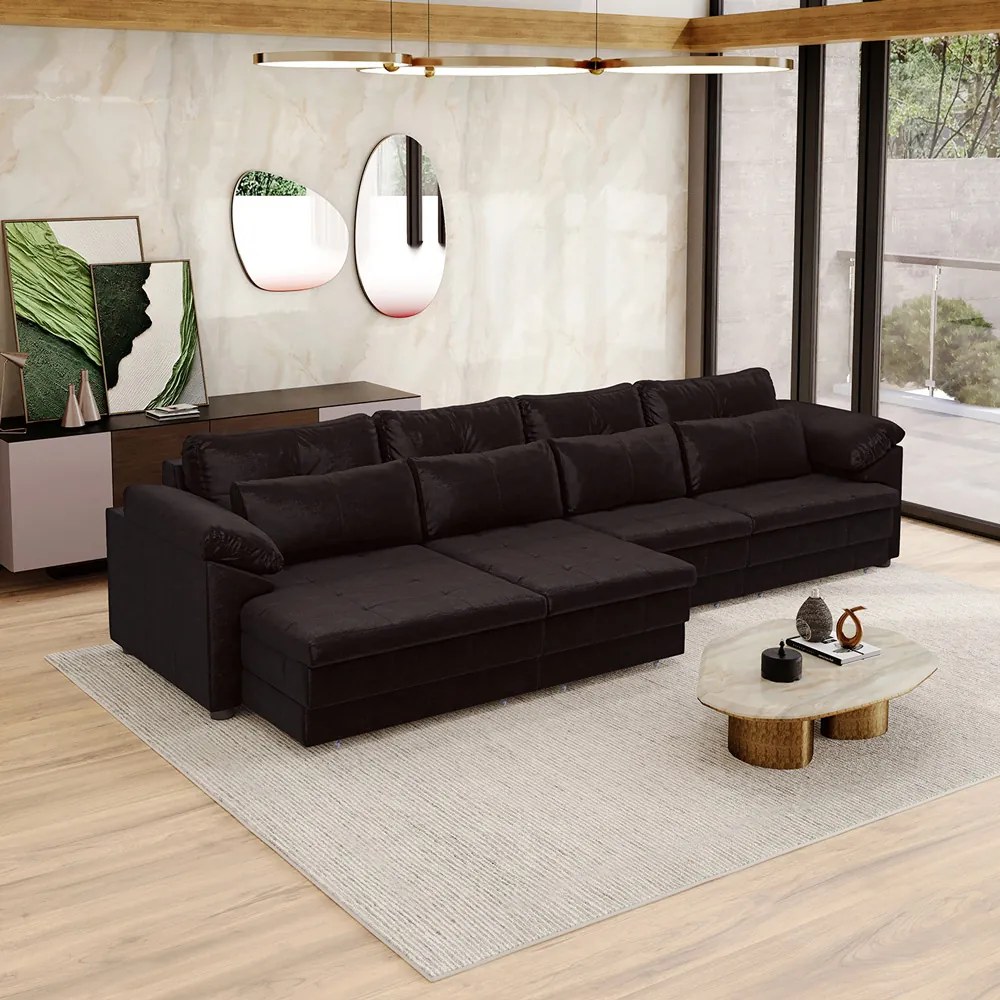 Sofá Retrátil Elétrico Sala de Estar Nolan Bipartido 414cm Conforto Premium em Couro Wine Vinho G58 - Gran Belo