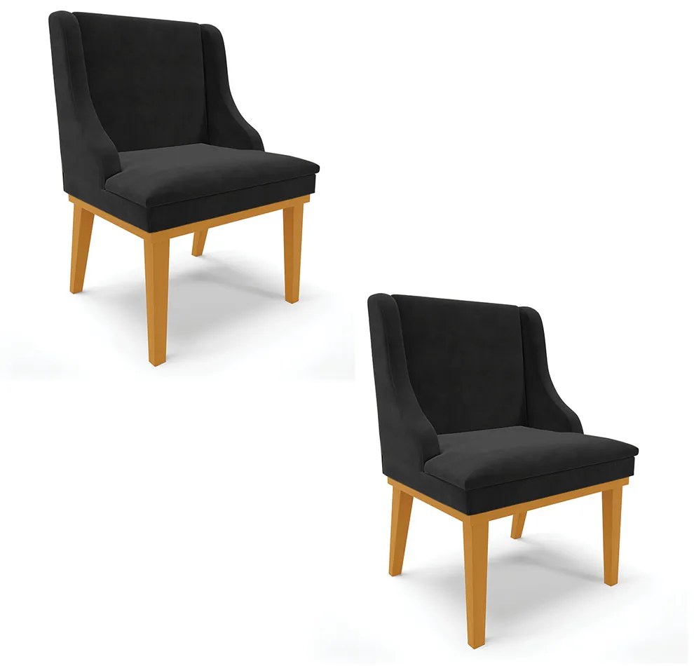 Cadeira Sala Jantar Kit 2 Liz Base Madeira Castanho Suede D03 - D'Rossi - Preto