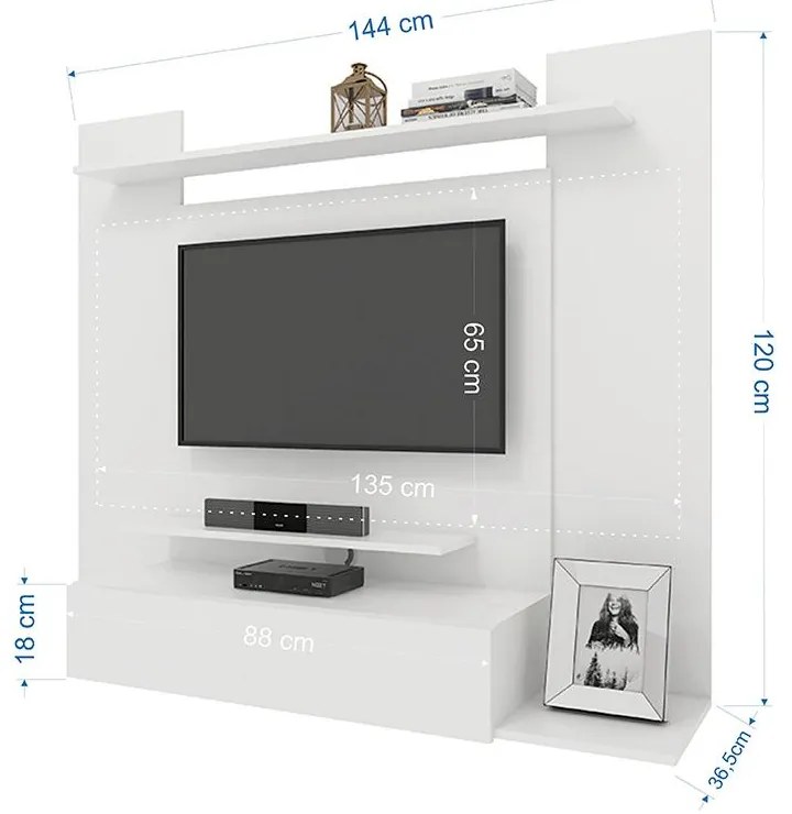 Painel Para TV Até 50" 1 Gaveta 4 Prateleiras Premium Branco