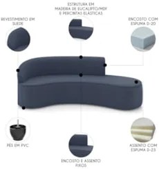 Sofá 4 Lugares Para Sala 220cm Orgânico Wendi Suede Azul Marinho I01