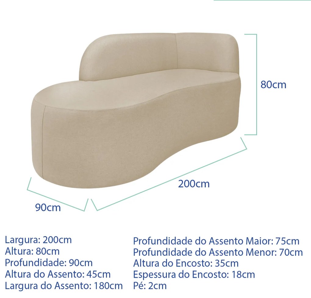 Divã Recamier Orgânico Tokyo 200cm Lado Esquerdo Bouclé - ADJ Decor