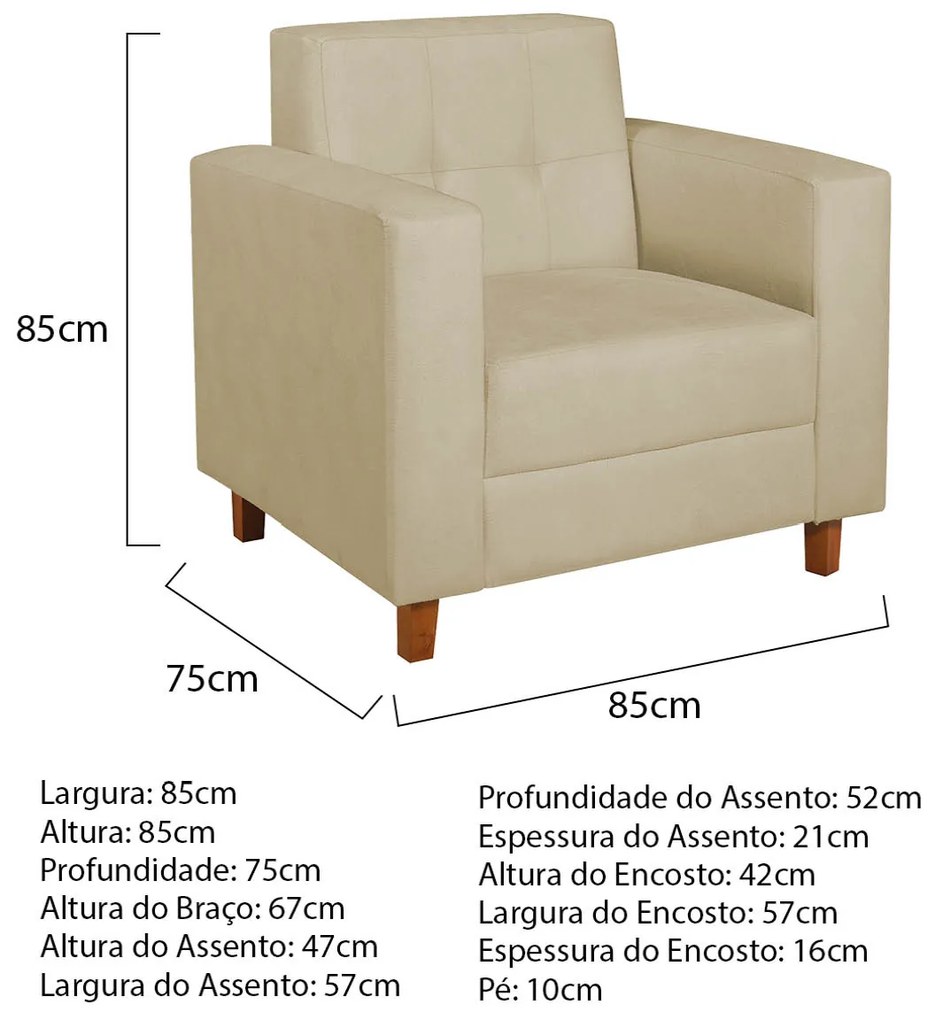 Poltrona Decorativa Denver Suede Bege - ADJ Decor