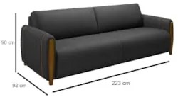 Sofá 3 Lugares 223cm Pés Madeira Amaranto Z32 PU Preto - Mpozenato