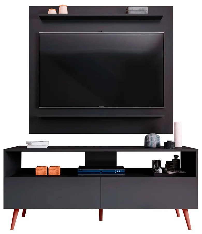Conjunto Rack Bancada e Painel Adawi/Linden MDP/BP para TVs até 55 Preto G96 - Gran Belo