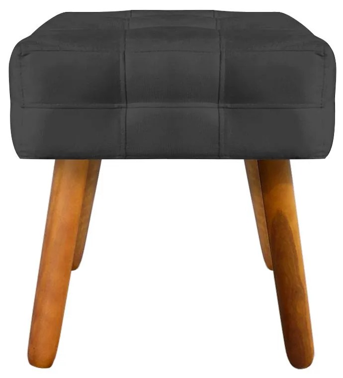 Puff Banqueta Decorativo Pé Palito de Madeira Kit 2 Elisa Suede Preto D03 - D'Rossi