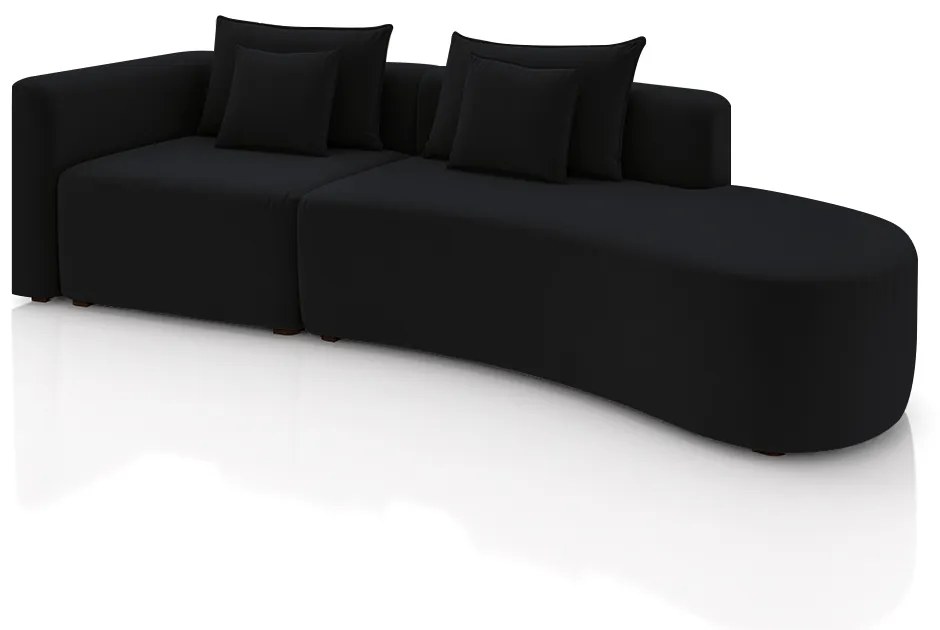 Sofá Curvo Decorativo Kimiko 317Cm 5 Lugares Sala de Estar com Chaise Veludo Preto G52 - Gran Belo