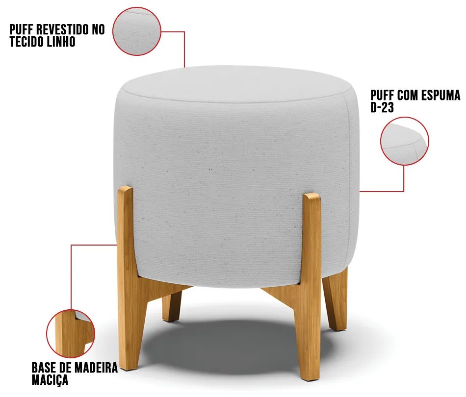 Puff Banqueta Decorativo Base Madeira Stella Linho D03 - D'Rossi - A05 Cinza