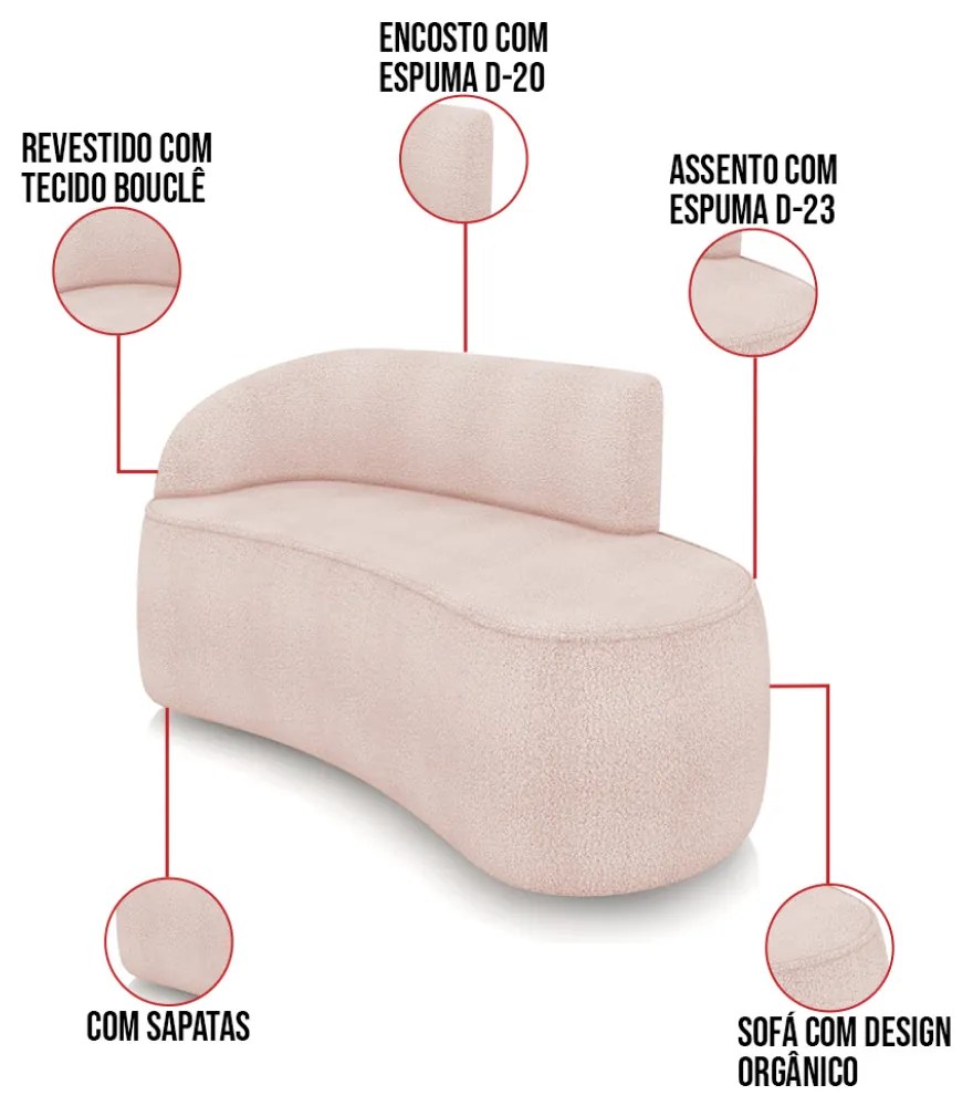 Sofá 2 Lugares Orgânico 140 cm Morgan Bouclê D03 - D'Rossi - Rose