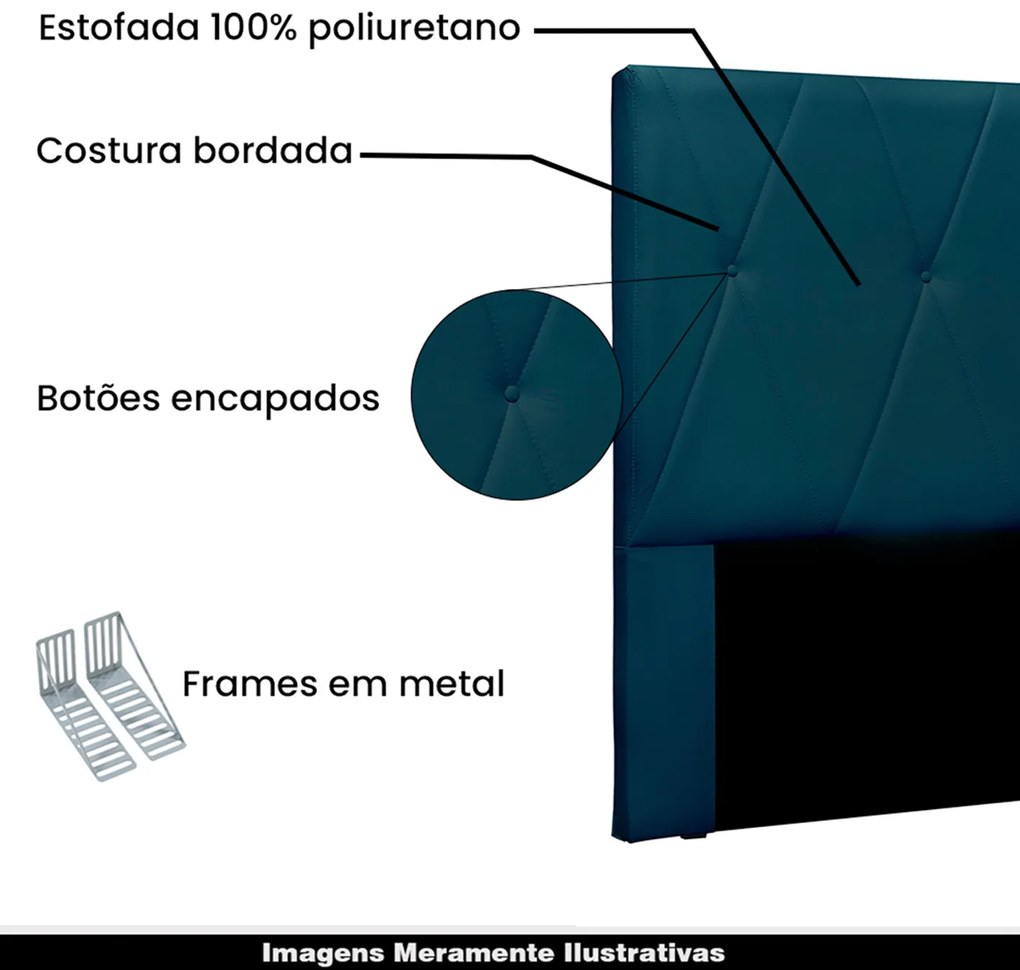 Cabeceira Decorativa Casal 1,40M Yves Veludo Azul Marinho G63 - Gran Belo