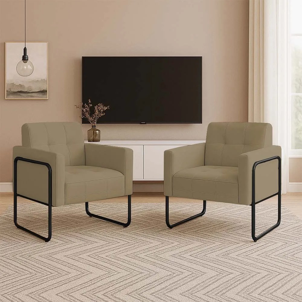 Poltrona Sala Industrial Alta Tubo Preto Kit 2 Elisa Suede D03 - D'Rossi - Marrom Rato