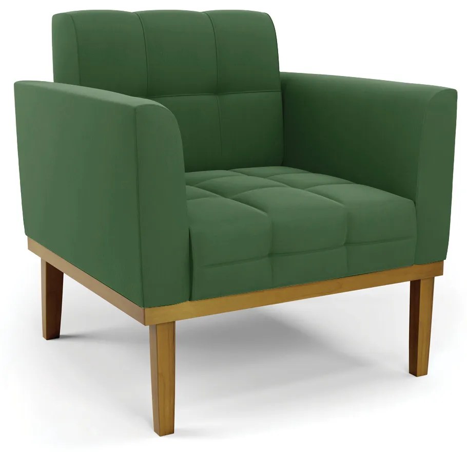 Poltrona Decorativa Karen Pés Fixo em Madeira Castanho Suede Verde G19 - Gran Belo