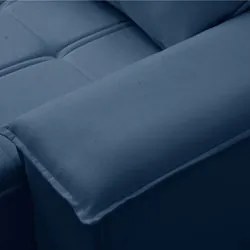 Sofá Retrátil 3 Lugares com Porta Copo 250cm Malta F05 Veludo Azul - M