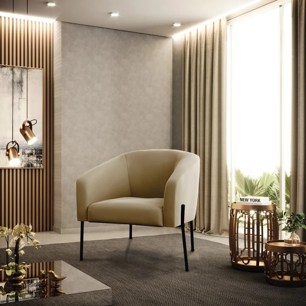 Poltrona Sala Decorativa Pé de Ferro Preto Kit 2 Stella Suede D03 - D'Rossi - Marrom Rato