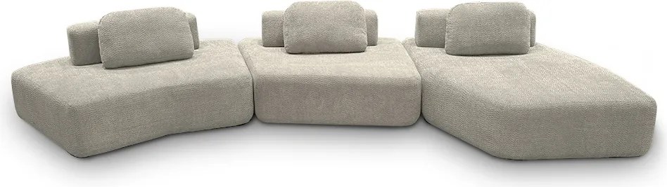 Sofá Ilha Sala de Estar 2 Módulos e Chaise Dakota Encosto Almofadas Soltas Bouclê Rústico Greige G33 - Gran Belo