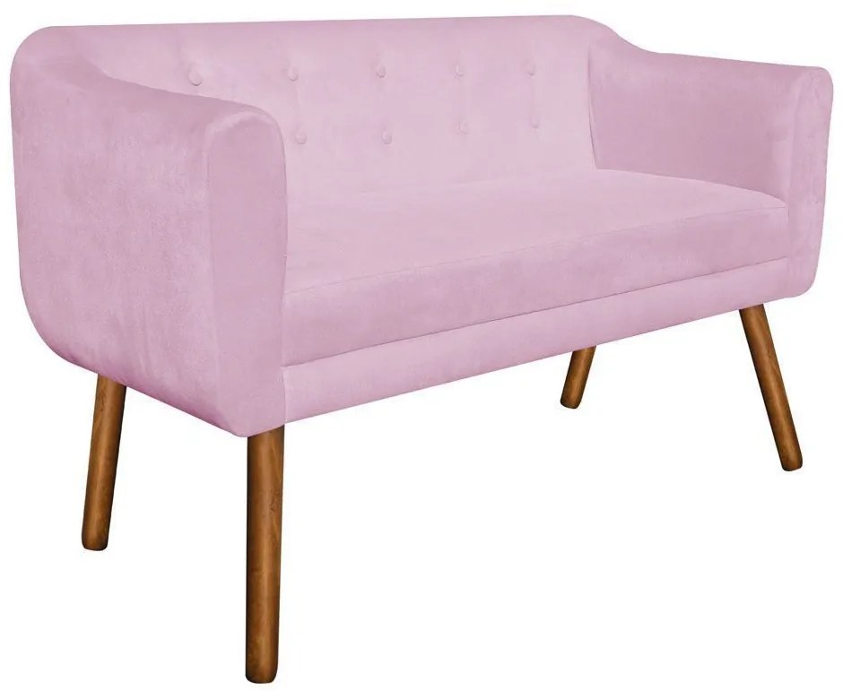 Kit 01 Namoradeira 02 Lugares e 01 Poltrona Julia Suede Rosa Bebê Pés Palito Castanho D'Rossi