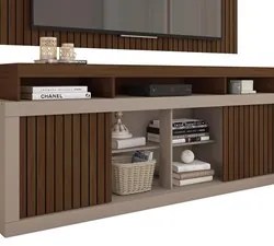 Rack Bancada Com Painel Para TV 65 Pol. Ripado Krome C01 Fendi/Havana