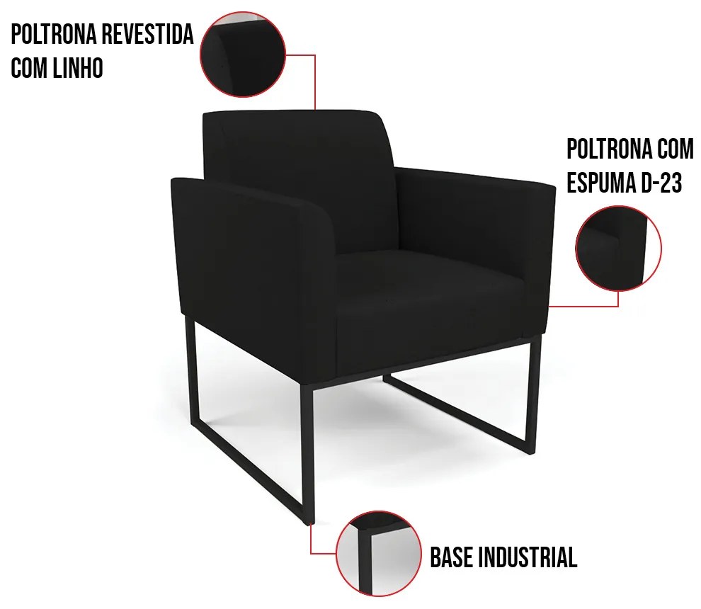 Poltrona Base Industrial Preto Marisa Linho - A79 Preto
