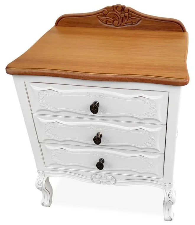 Mesa de Cabeceira Inglês Provençal com Tampo em Madeira Maciça Design Clássico Peça Artesanal