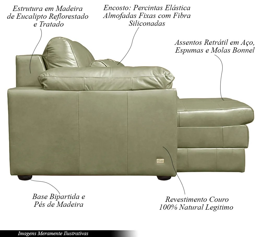 Sofá Decorativo Piece Bipartido Retrátil Sala de Estar 175cm Couro Fendi G58 - Gran Belo