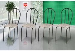 Kit 4 Cadeiras 004 Cromo Preto/Rattan - Artefamol