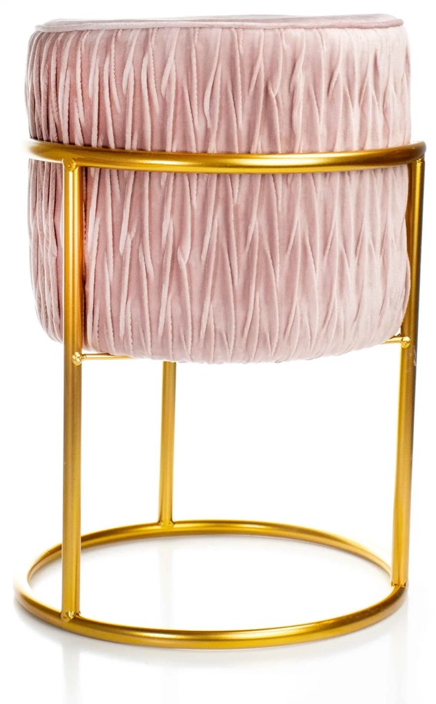 Puff Decorativo Banqueta Redondo de Natal com Base de Ferro em Veludo Rosa Antigo - D'Rossi