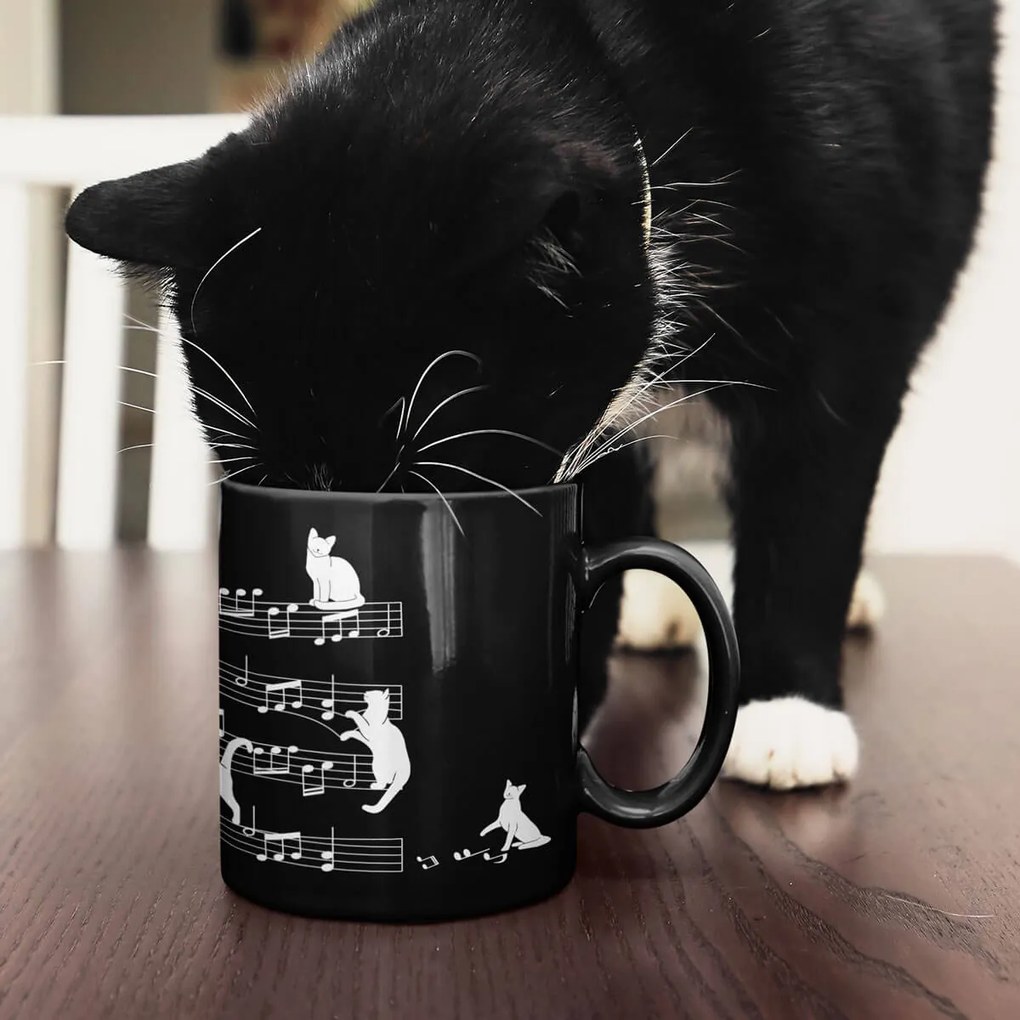 Caneca Gato Musical Cat Lover Preta