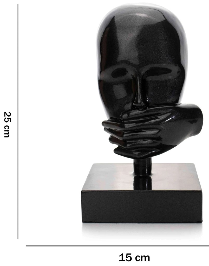 Escultura Decorativa Máscara Silêncio Em Cerâmica Grafite 25x15 Cm - D'Rossi