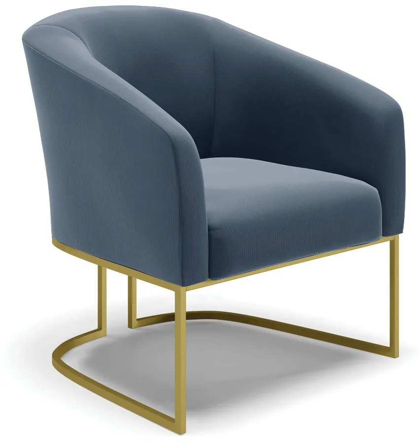 Namoradeira e 2 Poltronas Base Industrial Dourado Stella Suede D03 - D'Rossi - Azul Marinho